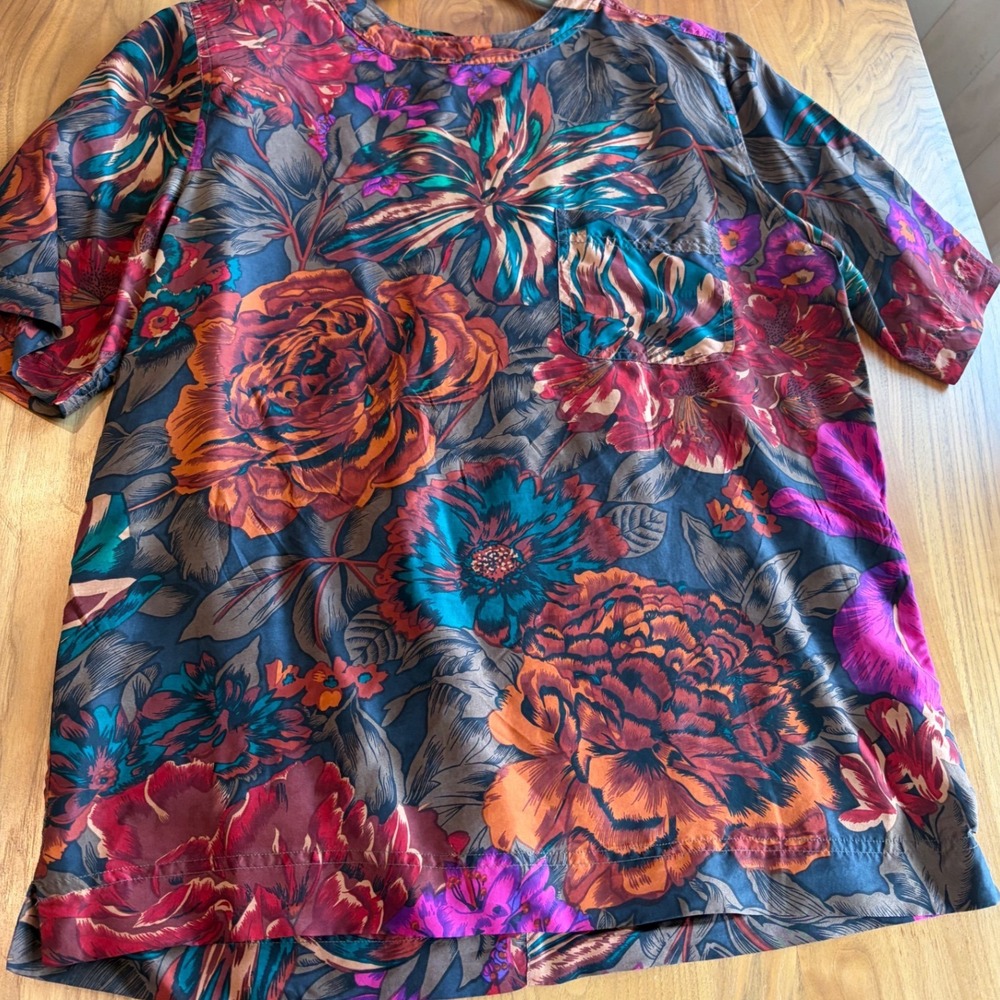 Potomac Collection Womens 100% Silk Floral Short Sleeve Blouse Top Multicolor M - Picture 3 of 8